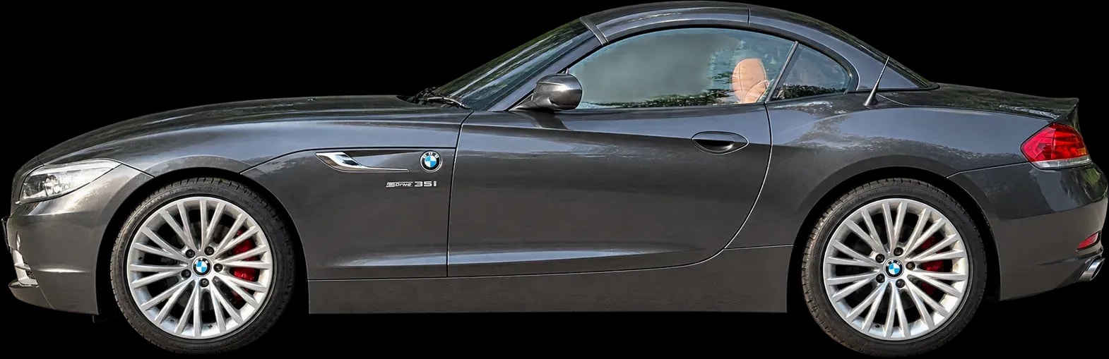 BMW Z4 in grey with the hardtop raised, side profile